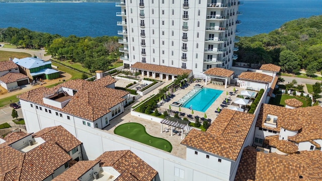 aerial view with a water view