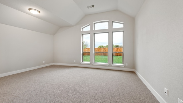 bonus room with carpet floors and lofted ceiling