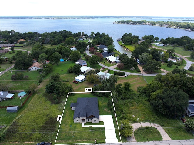 aerial view featuring a water view