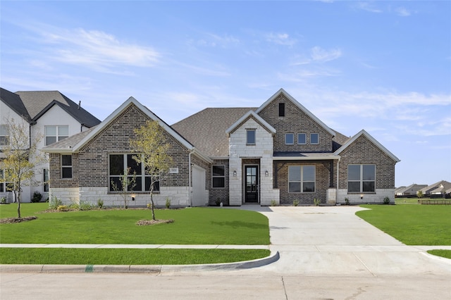 craftsman house with a front lawn