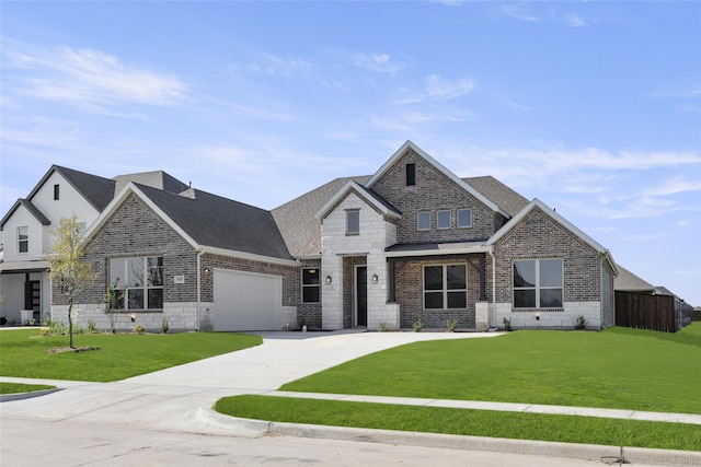 craftsman-style house featuring a garage and a front lawn