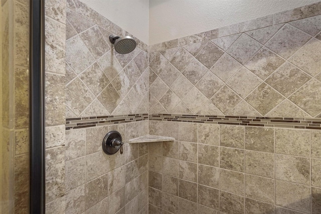 interior details featuring a tile shower