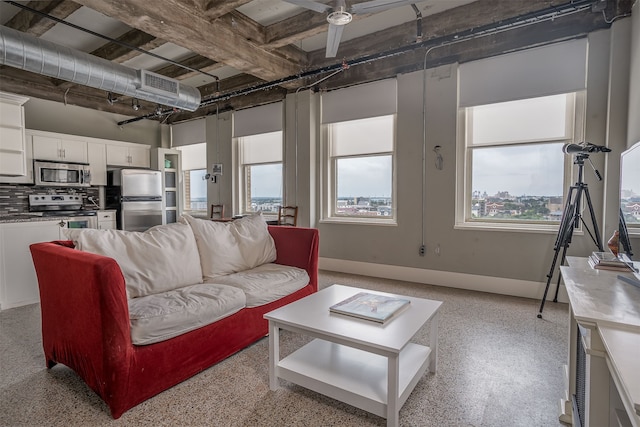 living room featuring ceiling fan