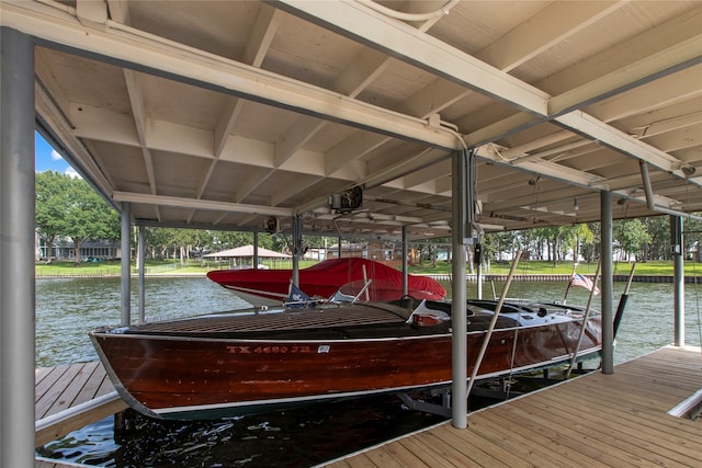 view of dock with a water view