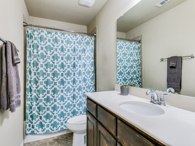 bathroom with tile patterned flooring, toilet, and vanity