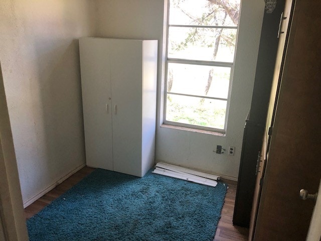 bedroom featuring dark hardwood / wood-style floors and a closet