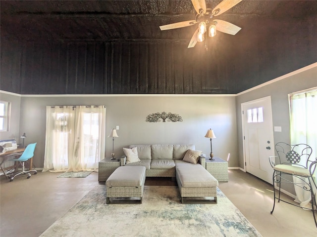 living room with ceiling fan