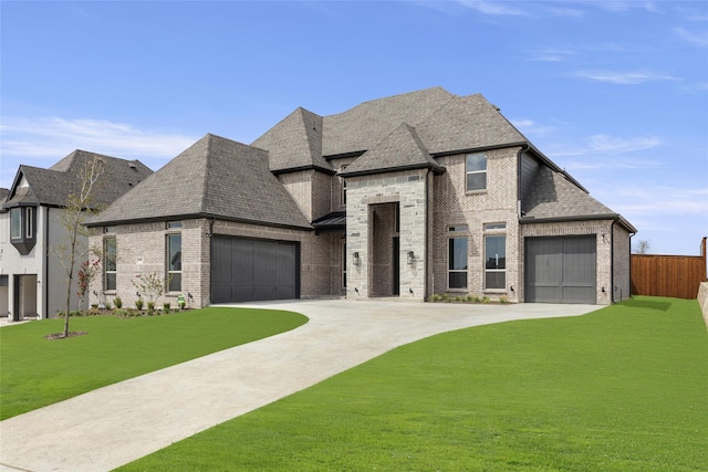 french provincial home with a front lawn