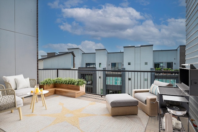 view of patio featuring a balcony