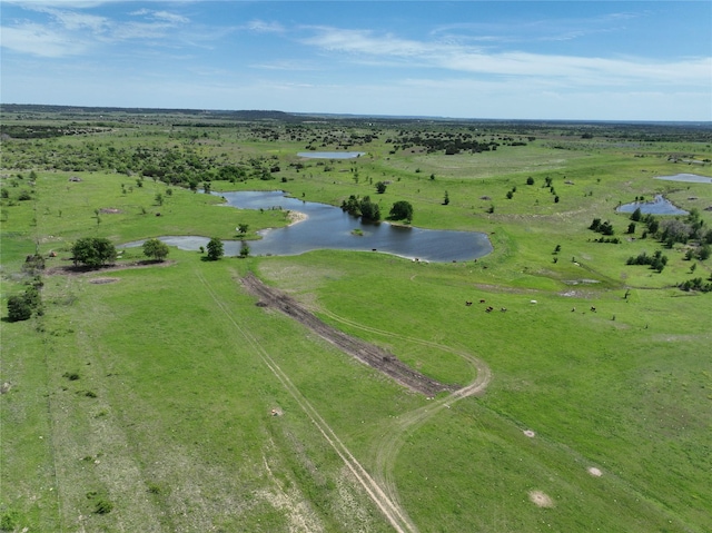 bird's eye view with a water view and a rural view