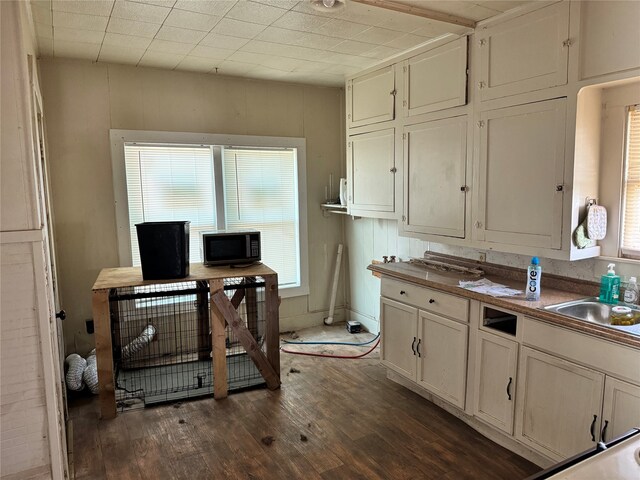 kitchen with sink, white cabinetry, and dark hardwood / wood-style floors