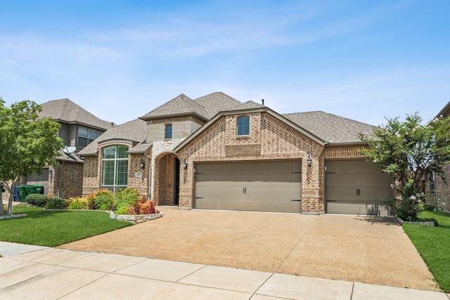 view of front facade featuring a garage and a front yard