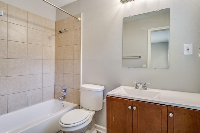 full bathroom with toilet, bathtub / shower combination, and vanity