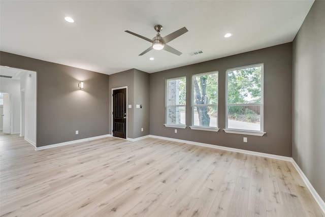 interior space featuring ceiling fan and light hardwood / wood-style floors