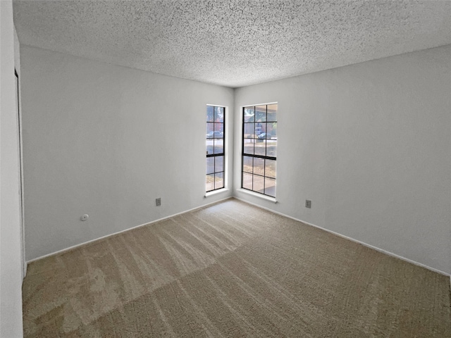 unfurnished room with carpet and a textured ceiling