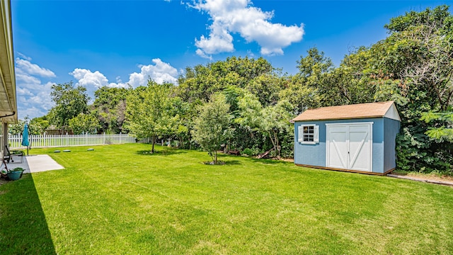 view of yard with a shed