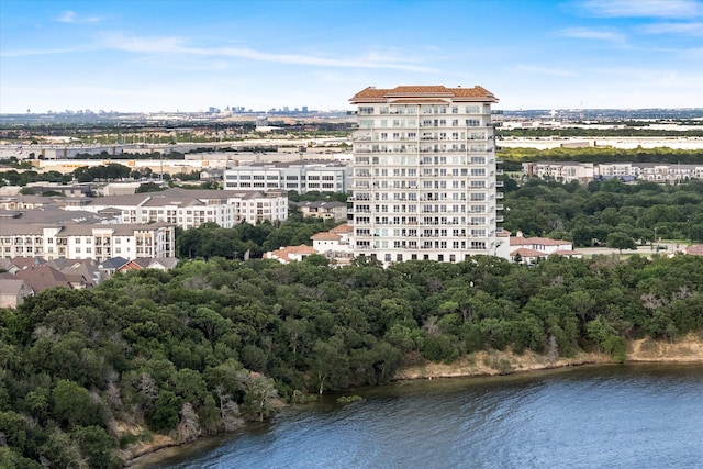 aerial view with a water view