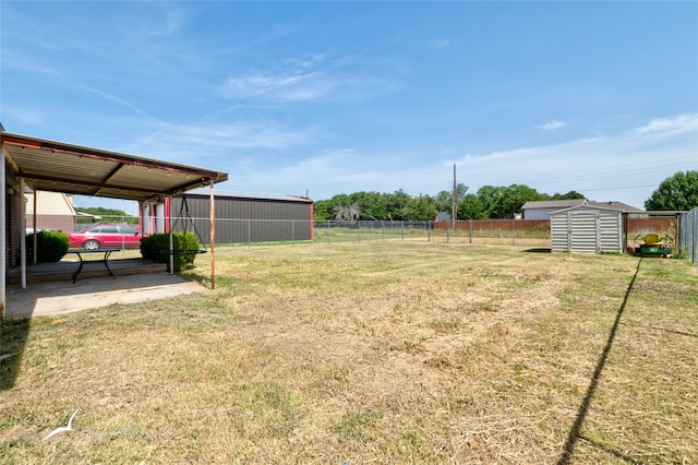 view of yard with a storage shed