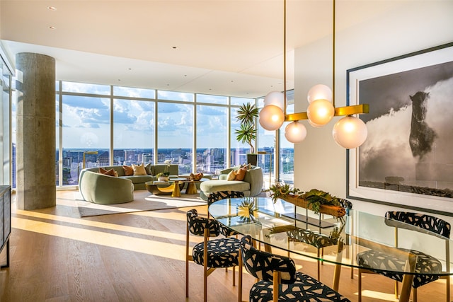 interior space featuring wood-type flooring, expansive windows, and a wealth of natural light