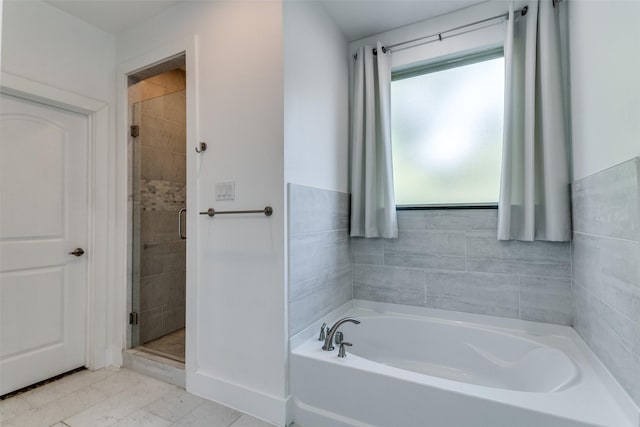 bathroom with plus walk in shower