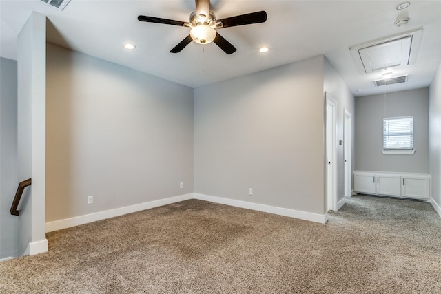 carpeted empty room with ceiling fan