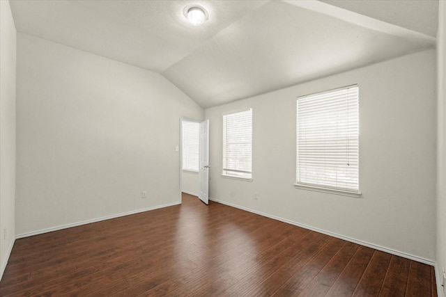 empty room featuring hardwood / wood-style flooring, lofted ceiling, and a wealth of natural light