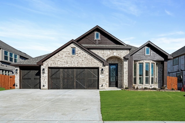 view of front of home with a garage and a front yard