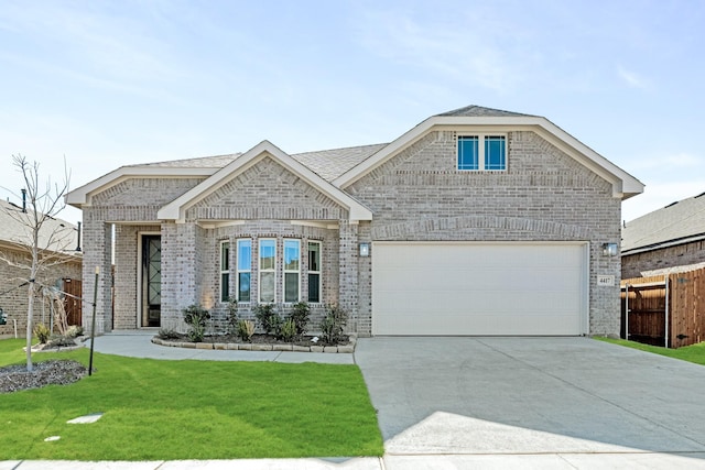 view of front of home featuring a garage and a front lawn