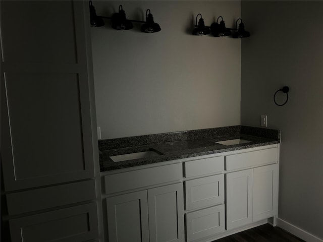 bathroom featuring vanity and wood-type flooring