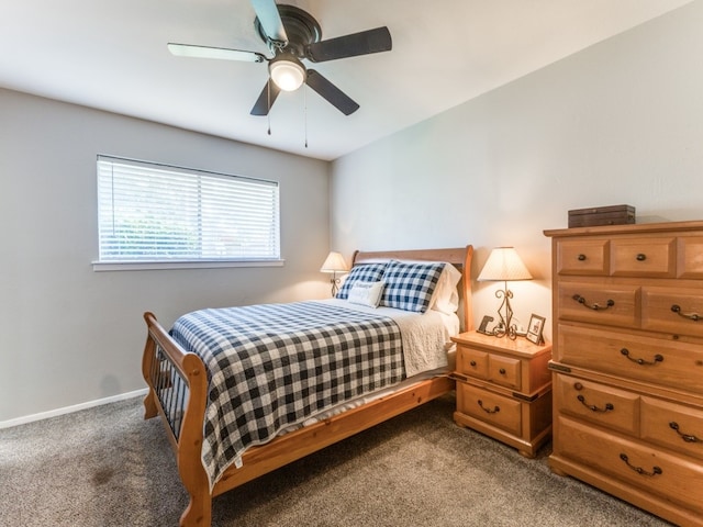 bedroom featuring carpet flooring and ceiling fan