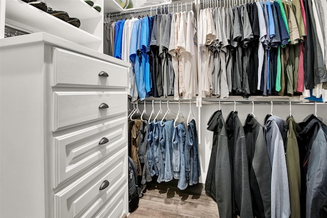 walk in closet with wood finished floors