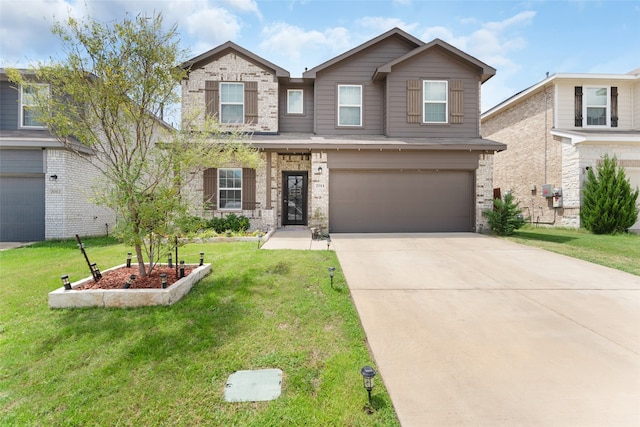 craftsman-style home featuring a garage and a front yard