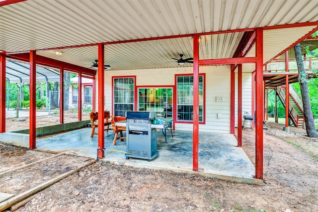 view of patio featuring a grill and ceiling fan