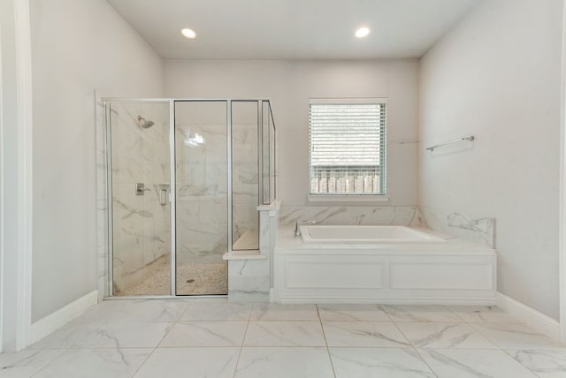 bathroom with independent shower and bath