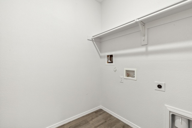 laundry area featuring gas dryer hookup, electric dryer hookup, hardwood / wood-style floors, and washer hookup