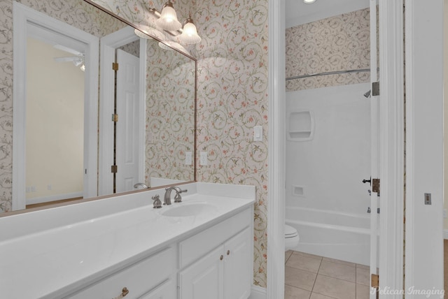 bathroom with tile patterned floors, toilet, and vanity