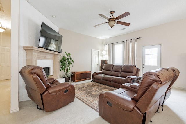 kitchen with white microwave, vaulted ceiling, stainless steel refrigerator, decorative backsplash, and light carpet