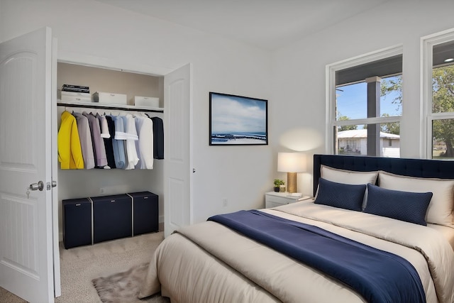 carpeted bedroom featuring a closet