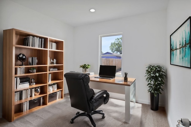 office with light colored carpet