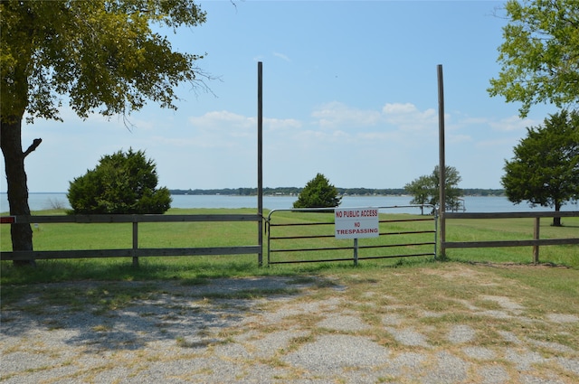 view of yard with a water view