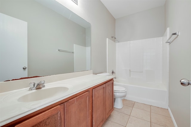 full bathroom with vanity, shower / bathing tub combination, tile patterned flooring, and toilet