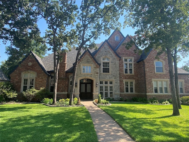 tudor house featuring a front lawn