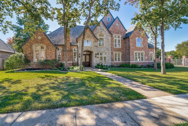 english style home with a front yard