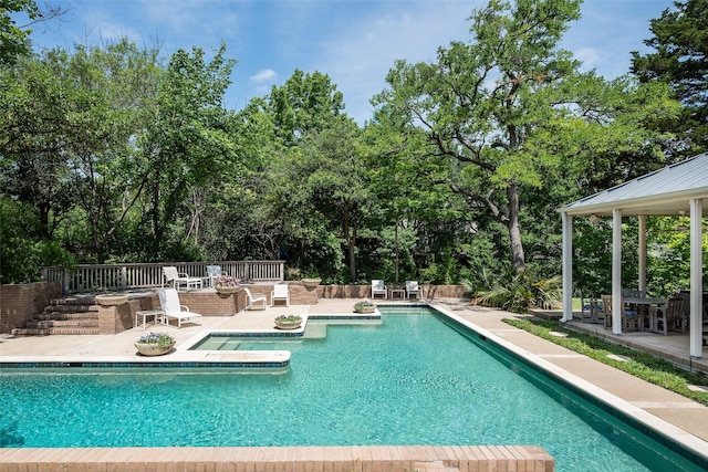 view of swimming pool with a patio