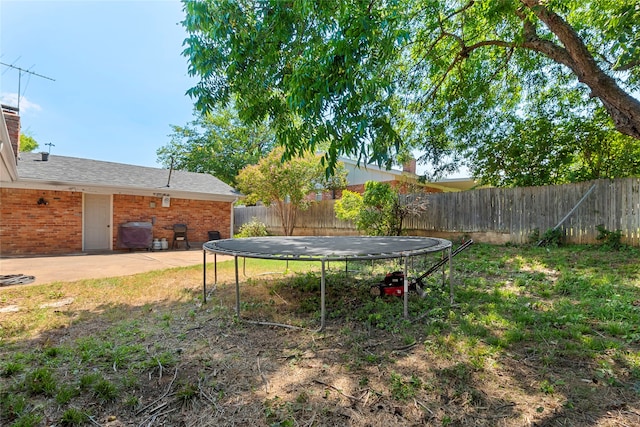 view of yard with a patio and a trampoline