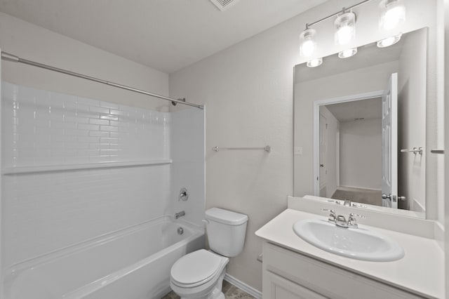 full bathroom featuring bathing tub / shower combination, vanity, and toilet