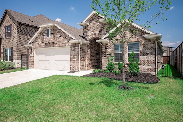 view of front facade featuring a garage and a front lawn