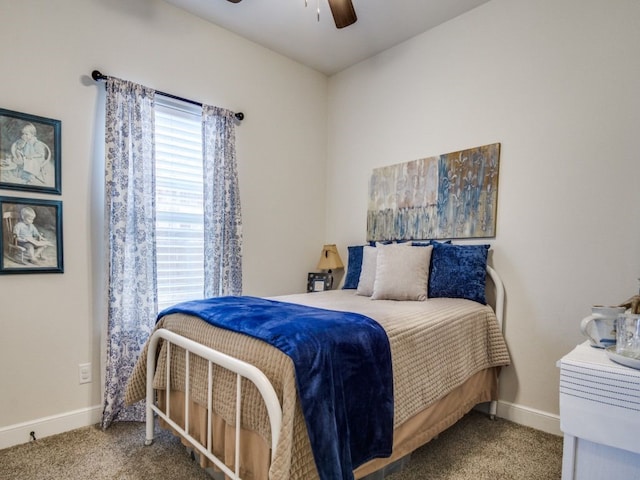 bedroom featuring carpet floors and ceiling fan