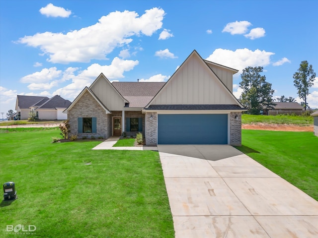 craftsman-style house featuring a garage and a front yard