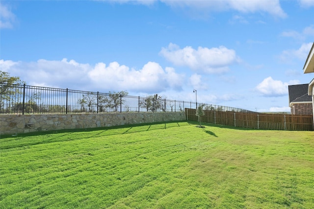 view of yard with a fenced backyard